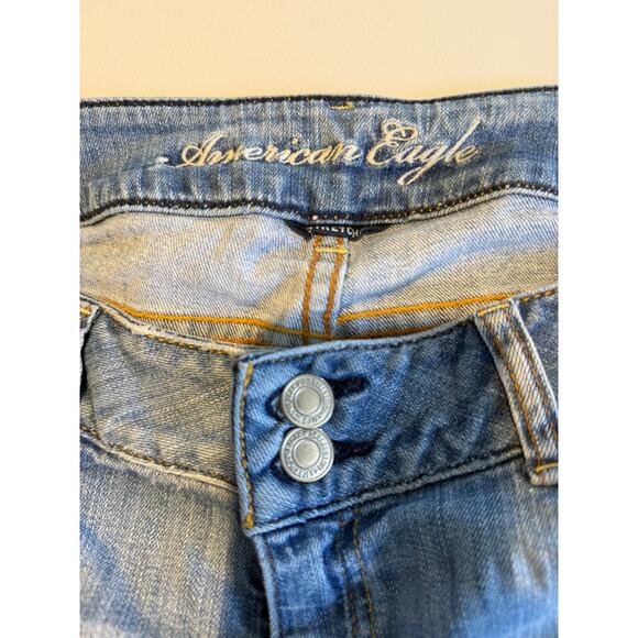 American Eagle Artist Distressed Denim Jeans Low Rise Size 10 Long Very Loved - Picture 3 of 10